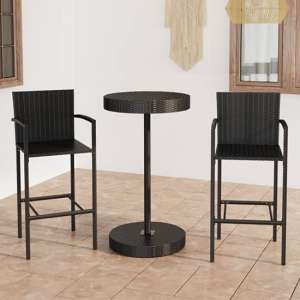 Aimee Outdoor Poly Rattan Bar Table With 2 Stools In Black