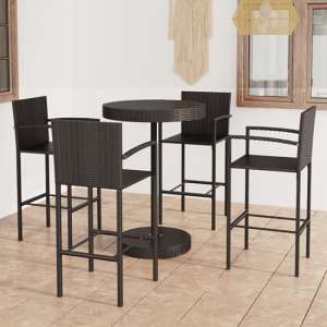 Aimee Outdoor Poly Rattan Bar Table With 4 Stools In Black