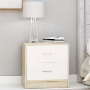 Aimo Wooden Bedside Cabinet With 2 Drawers In White Sonoma Oak