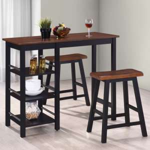 Ainhoa Wooden Bar Table With 2 Bar Stools In Brown And Black