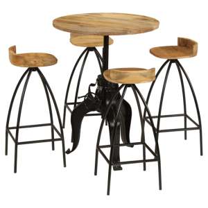 Aitana Wooden Bar Table With 4 Bar Stools In Natural And Black