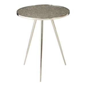 Akela Glass Top Wooden Side Table With Nickel Metal Legs