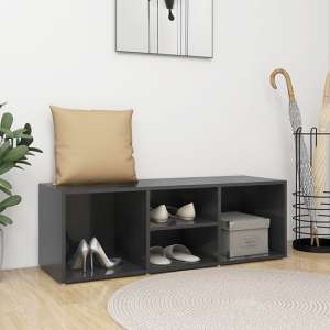 Akinori High Gloss Shoe Storage Bench With 4 Shelves In Grey