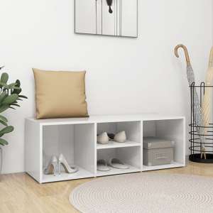 Akinori High Gloss Shoe Storage Bench With 4 Shelves In White