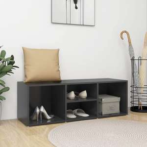 Akinori Wooden Shoe Storage Bench With 4 Shelves In Grey
