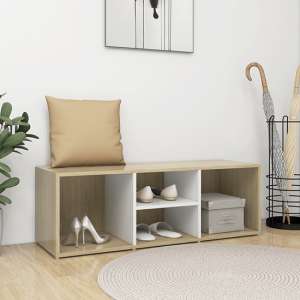 Akinori Wooden Shoe Storage Bench With 4 Shelves In White Oak