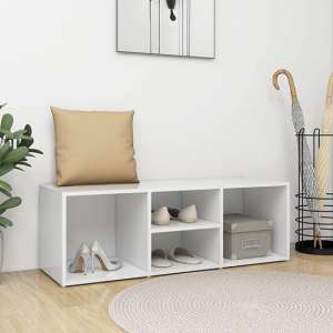 Akinori Wooden Shoe Storage Bench With 4 Shelves In White