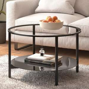 Akio Round Clear Glass Coffee Table With Black Undershelf