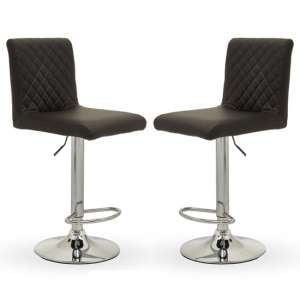 Akro Black Faux Leather Bar Stools With Chrome Base In Pair