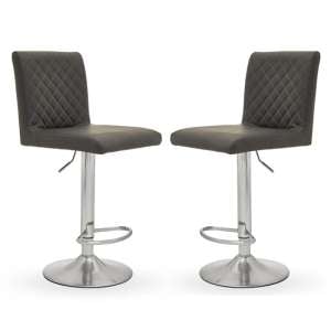 Akro Dark Grey Faux Leather Bar Stools With Chrome Base In Pair