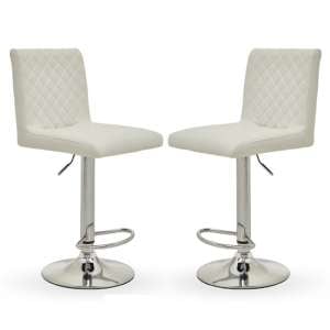 Akro White Faux Leather Bar Stools With Chrome Base In Pair
