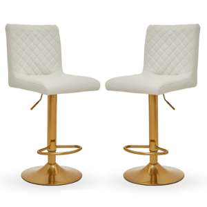 Baino White Leather Bar Chairs With Round Gold Base In A Pair