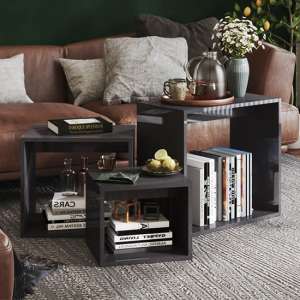 Akuna High Gloss Nest Of 3 Tables In Grey