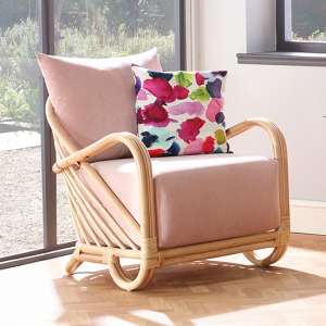 Akure Rattan Armchair With Velvet Blush Seat Cushion