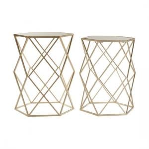 Aladin Mirror Top Set of 2 Side Tables In Gold With Metal Frame