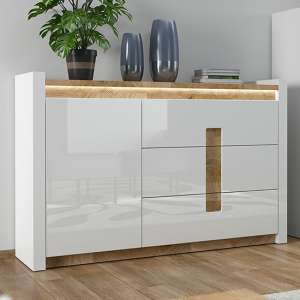 Alameda Gloss Sideboard In White With 1 Door 3 Drawers And LED