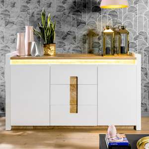 Alameda Gloss Sideboard In White With 2 Doors 3 Drawers And LED