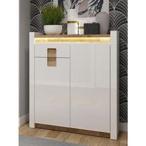 Alameda High Gloss Shoe Cabinet In White With 2 Doors And LED