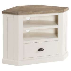 Alaya Wooden Corner TV Stand In Stone White Finish