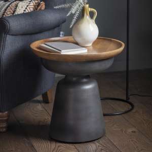 Albama Wooden Side Table In Natural And Black