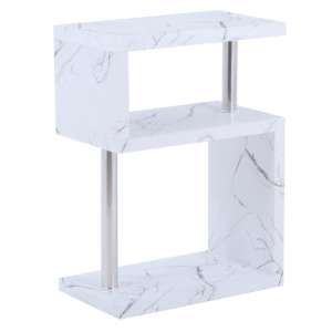 Albania High Gloss 3 Tiers Shelving Unit In White Marble Effect