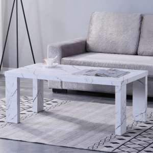 Albania High Gloss Coffee Table In White Marble Effect
