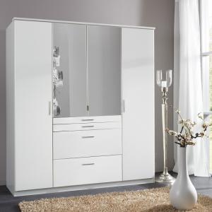 Alberta Mirrored Wardrobe In Alpine White With 4 Doors
