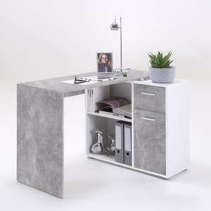 Albrecht Wooden Computer Desk In Concrete And White