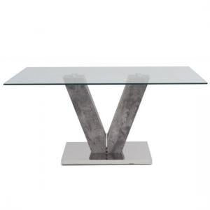 Densole Glass Dining Table In Clear And Grey Concrete Look