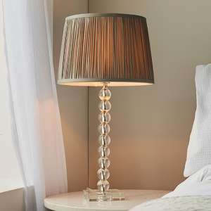 Alcoy Charcoal Silk Shade Table Lamp With Clear Crystal Base
