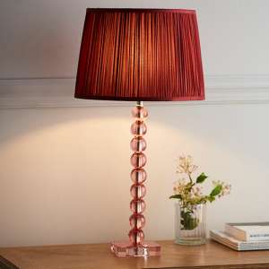 Alcoy Cranberry Shade Table Lamp And Blush Tinted Crystal Base