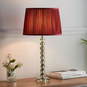 Alcoy Cranberry Shade Table Lamp And Grey Green Crystal Base