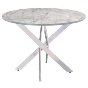 Atden Round Marble Dining Table In Grey With Chrome Legs