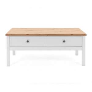 Alder Coffee Table In Artisan Oak And White With 2 Drawers