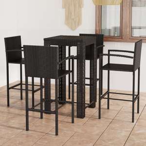 Aldis Outdoor Poly Rattan Bar Table With 4 Stools In Black
