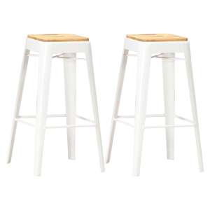 Aleen Brown Wooden Bar Stools With White Steel Frame In A Pair