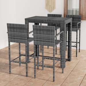Aleka Outdoor Poly Rattan Bar Table With 4 Stools In Grey