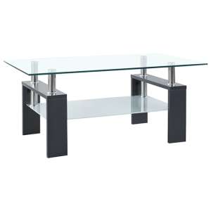 Aleron Clear Glass Coffee Table With Grey Wooden Legs