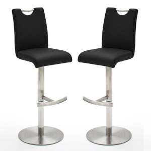 Alesi Black GasLift Bar Stool With Stainless Steel Base In Pair