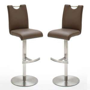 Alesi Brown GasLift Bar Stool With Stainless Steel Base In Pair