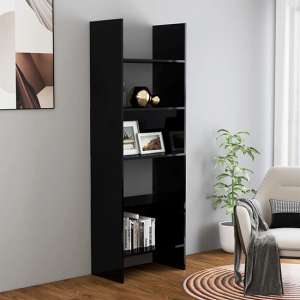 Alev High Gloss Bookcase With 5 Shelves In Black
