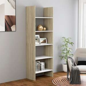 Alev Wooden Bookcase With 5 Shelves In White Sonoma Oak