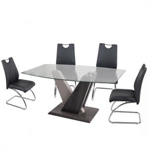 Alexa Glass Dining Table Rectangular With 4 Eva Black Chairs