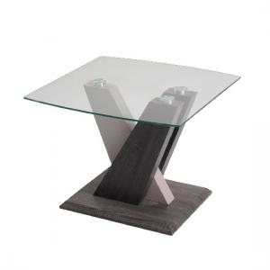 Alexa Glass End Table In Dark Grey And Champagne High Gloss