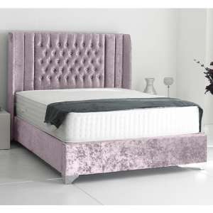Alexandria Plush Velvet Upholstered Small Double Bed In Pink
