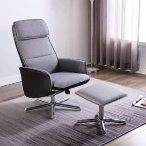 Alexis Fabric Recliner Chair In Grey And Black With Footstool