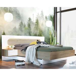Alfie High Gloss King Size Bed In White And Oak With LED