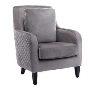 Alfraton Velvet Lounge Chair In Dark Grey With Black Legs