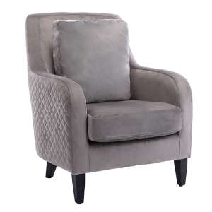 Alfraton Velvet Lounge Chair In Silver Grey With Black Legs