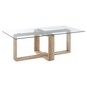 Alfratos Clear Glass Top Coffee Table With Natural Wooden Base